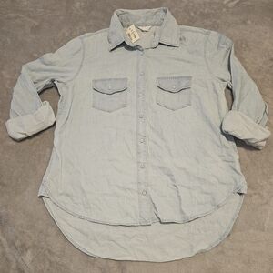 Women Aeropostale Demin Light Blue Button Down Shirt NWT